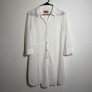 Patrizia Luca Milano Shirt Dress Women's Medium White Cinched Back Waist Casual